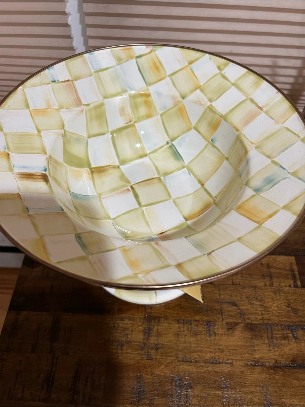 Mackenzie Childs parchment check discontinued and rare large compote